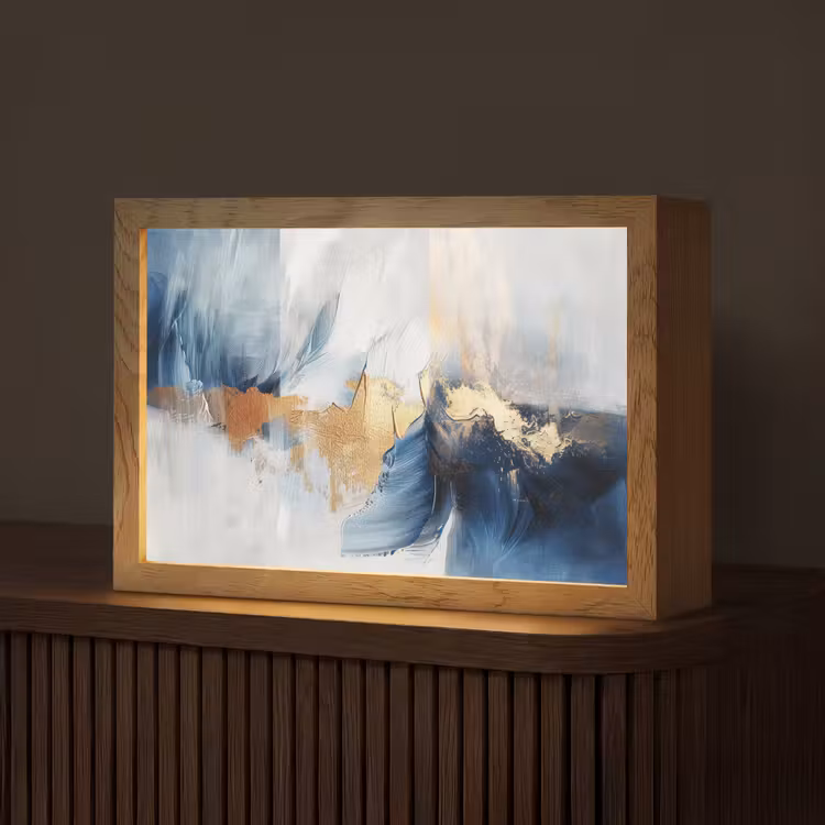 Goud - Blauw - Verf - Kunst - Modern Light Box met kabel (Tafellamp) klein -z3d_website