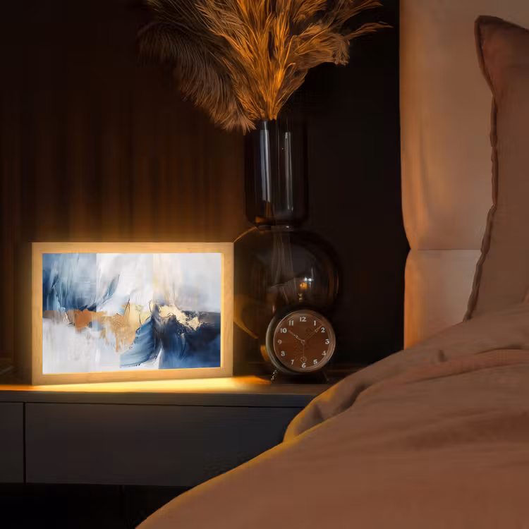 Goud - Blauw - Verf - Kunst - Modern Light Box met kabel (Tafellamp) klein -sfeer1