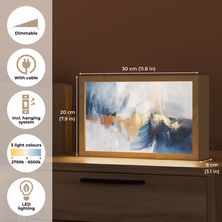Goud - Blauw - Verf - Kunst - Modern Light Box met kabel (Tafellamp) klein -USP_EN