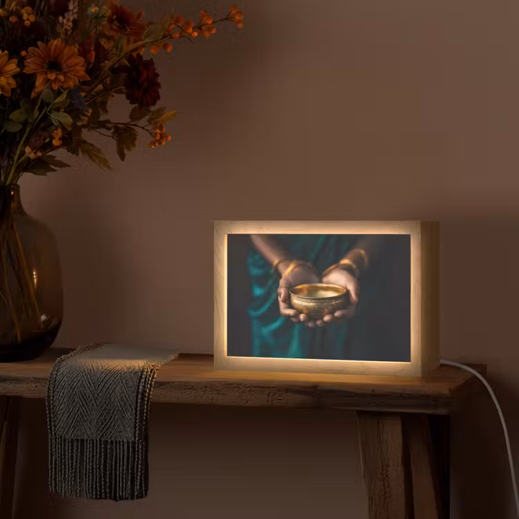 Goud - Kom - Blauw Light Box met kabel (Tafellamp) klein -sfeer4
