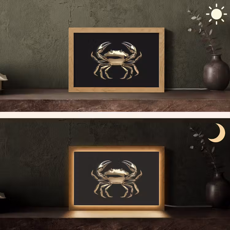 Goud - Krab - Dieren - Zwart Light Box met kabel (Tafellamp) klein -sfeer3