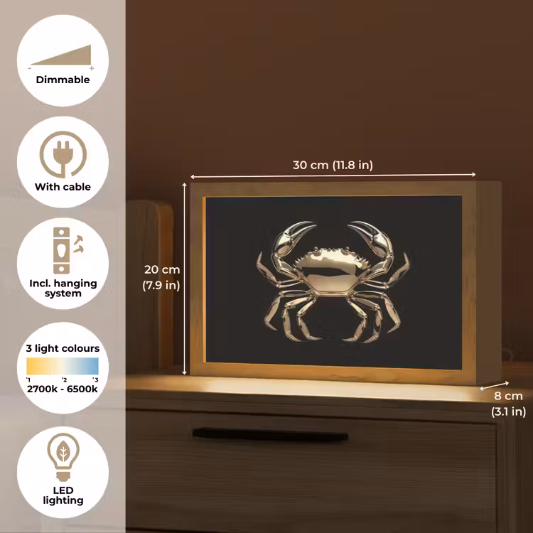 Goud - Krab - Dieren - Zwart Light Box met kabel (Tafellamp) klein -USP_EN