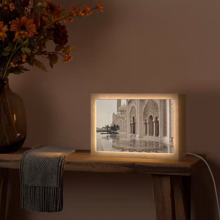 Gouden details - Marmer - Islamitisch Light Box met kabel (Tafellamp) klein -sfeer4