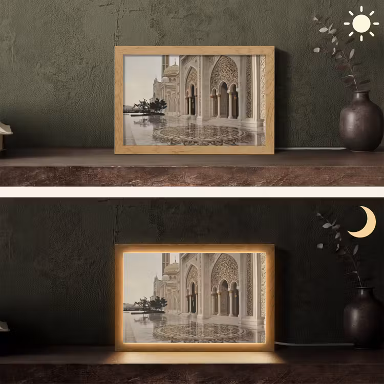 Gouden details - Marmer - Islamitisch Light Box met kabel (Tafellamp) klein -sfeer3