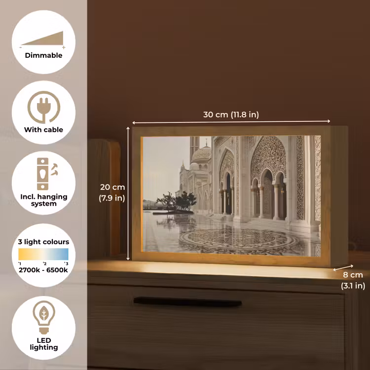 Gouden details - Marmer - Islamitisch Light Box met kabel (Tafellamp) klein -USP_EN