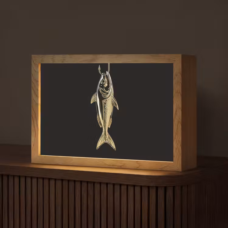 Goud - Vis - Haak - Zwart Light Box met kabel (Tafellamp) klein -z3d_website