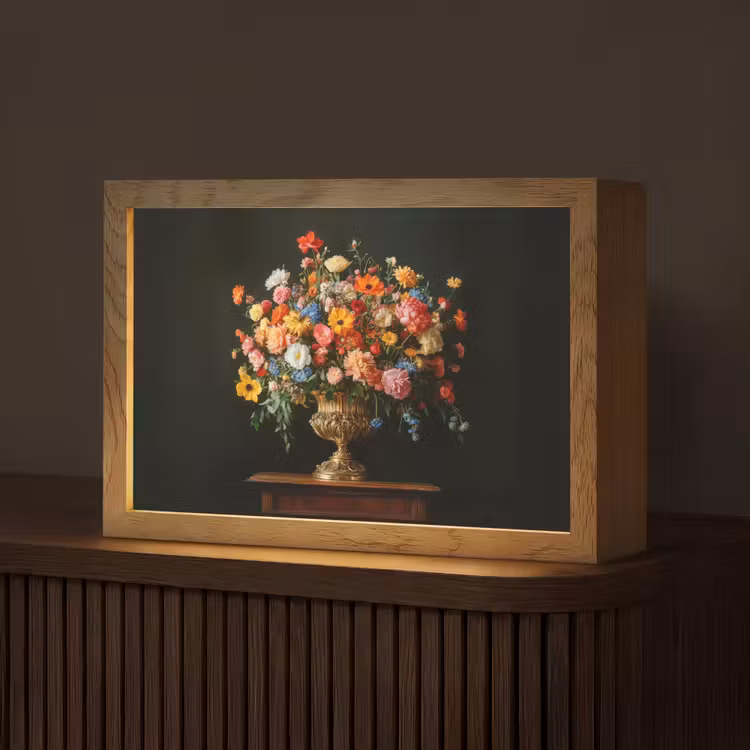 Goud - Bloemen - Kleuren - Vaas Light Box met kabel (Tafellamp) klein -z3d_website