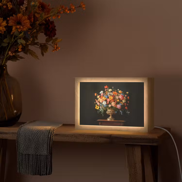 Goud - Bloemen - Kleuren - Vaas Light Box met kabel (Tafellamp) klein -sfeer4