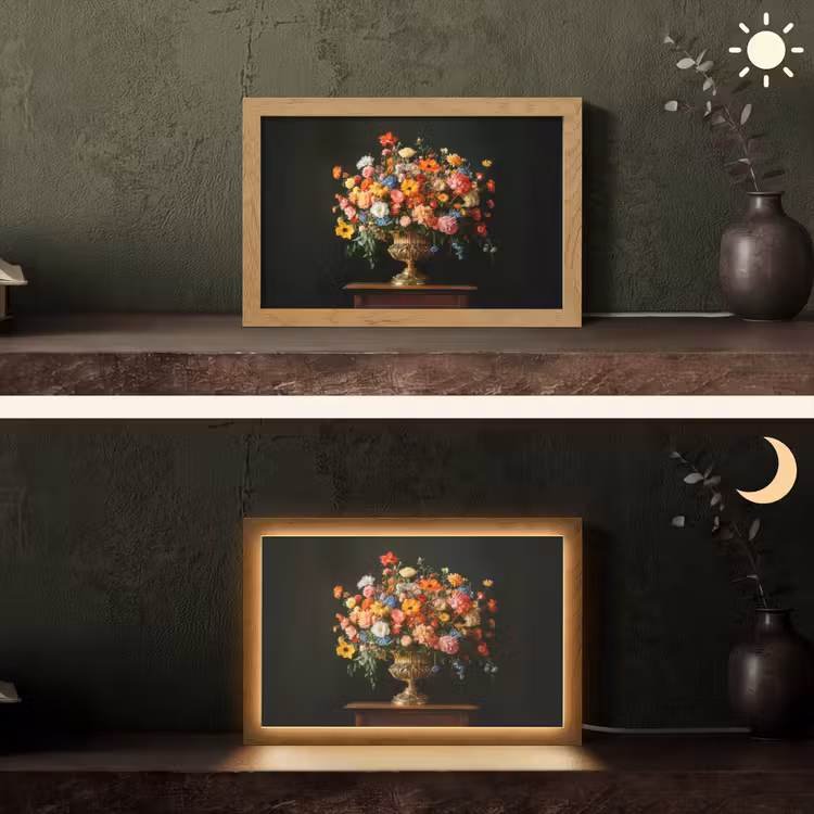 Goud - Bloemen - Kleuren - Vaas Light Box met kabel (Tafellamp) klein -sfeer3