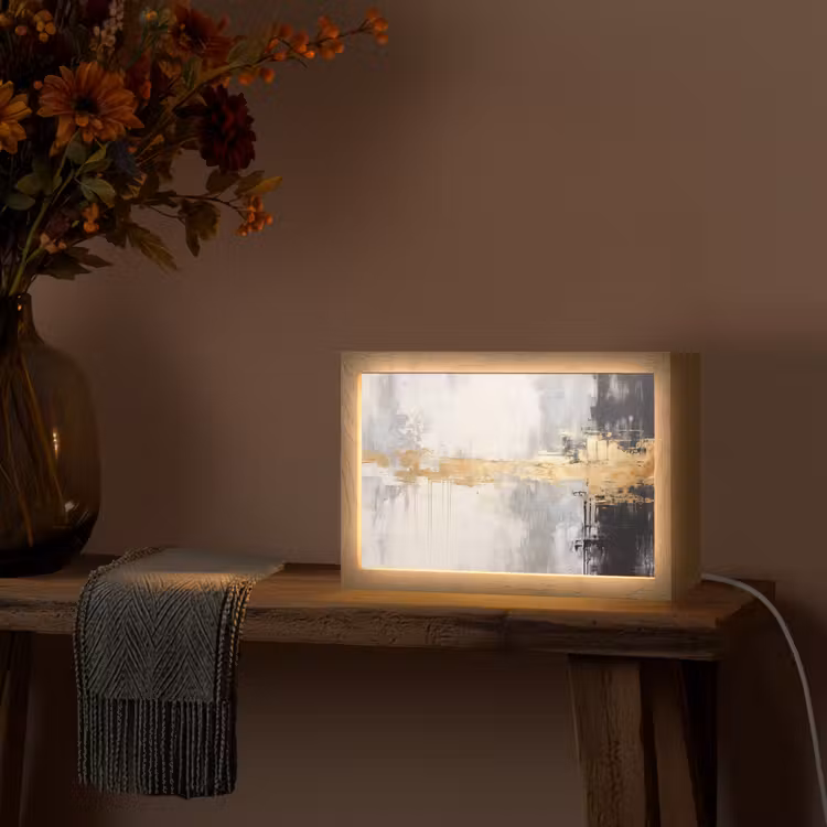 Goud - Luxe - Acryl - Kunst Light Box met kabel (Tafellamp) klein -sfeer4