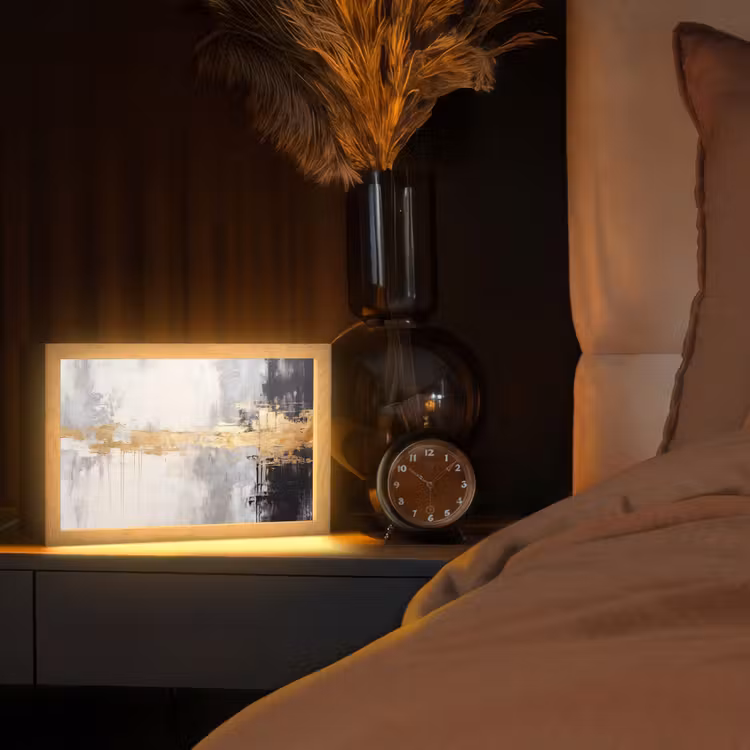 Goud - Luxe - Acryl - Kunst Light Box met kabel (Tafellamp) klein -sfeer1