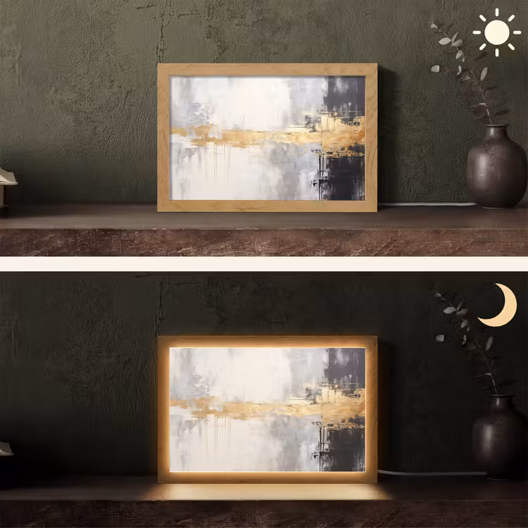 Goud - Luxe - Acryl - Kunst Light Box met kabel (Tafellamp) klein -sfeer3
