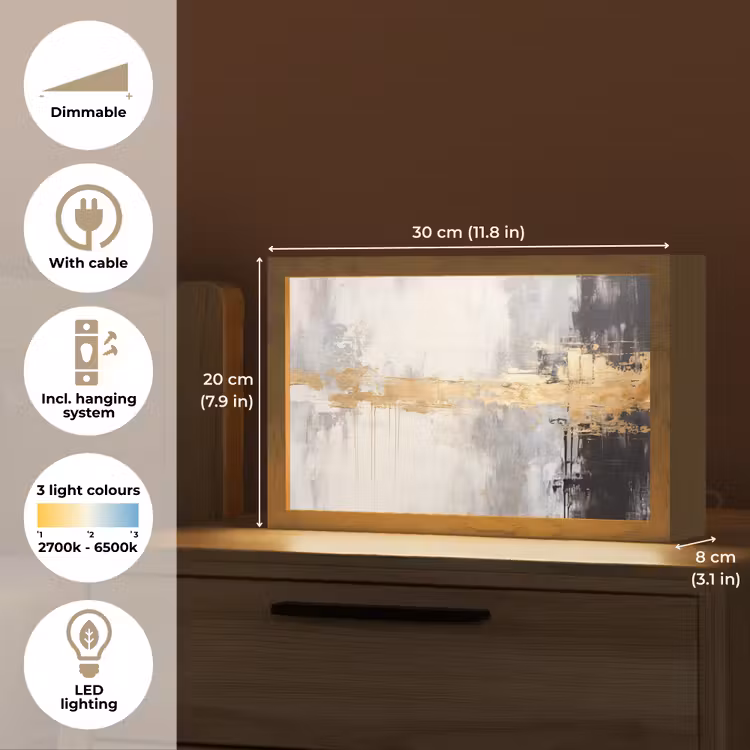 Goud - Luxe - Acryl - Kunst Light Box met kabel (Tafellamp) klein -USP_EN