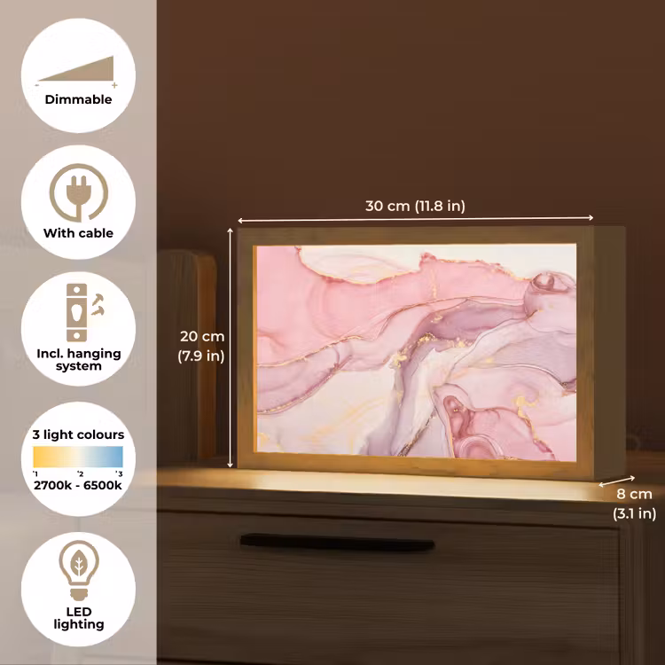 Goud - Marmer - Roze Light Box met kabel (Tafellamp) klein -USP_EN