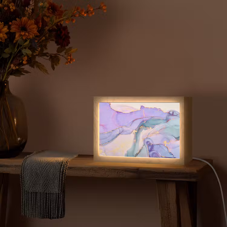 Goud - Marmer - Paars Light Box met kabel (Tafellamp) klein -sfeer4