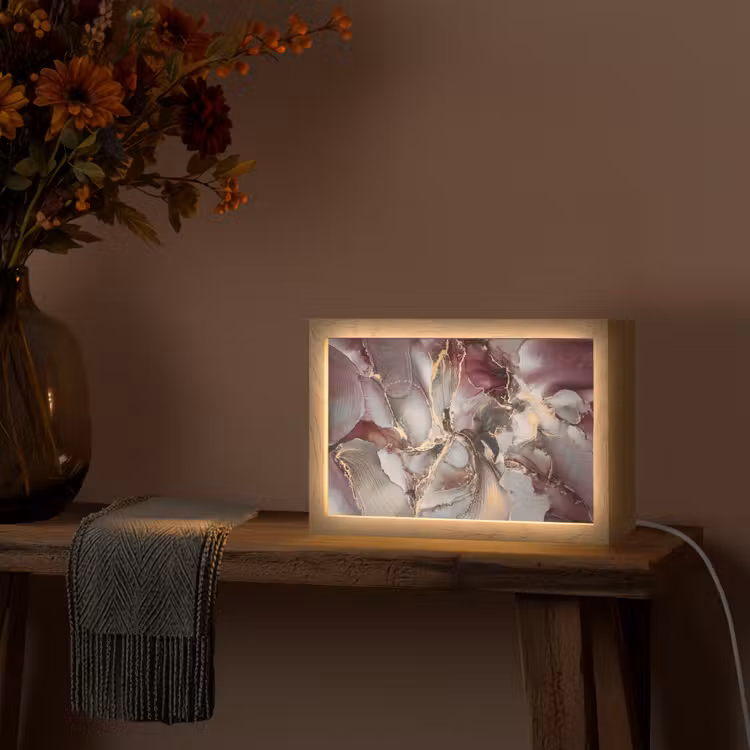 Goud - Marmer - Paars Light Box met kabel (Tafellamp) klein -sfeer4