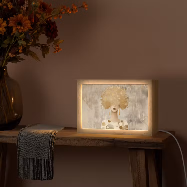 Goud - Portret - Vrouw Light Box met kabel (Tafellamp) klein -sfeer4