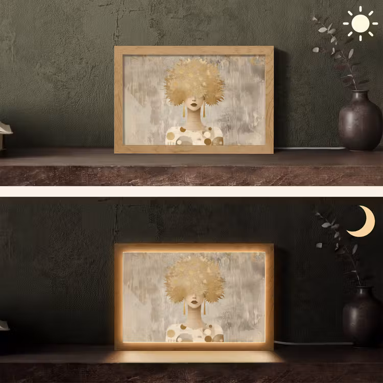 Goud - Portret - Vrouw Light Box met kabel (Tafellamp) klein -sfeer3