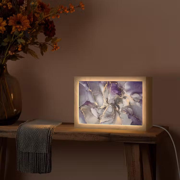 Goud - Paars - Marmer Light Box met kabel (Tafellamp) klein -sfeer4