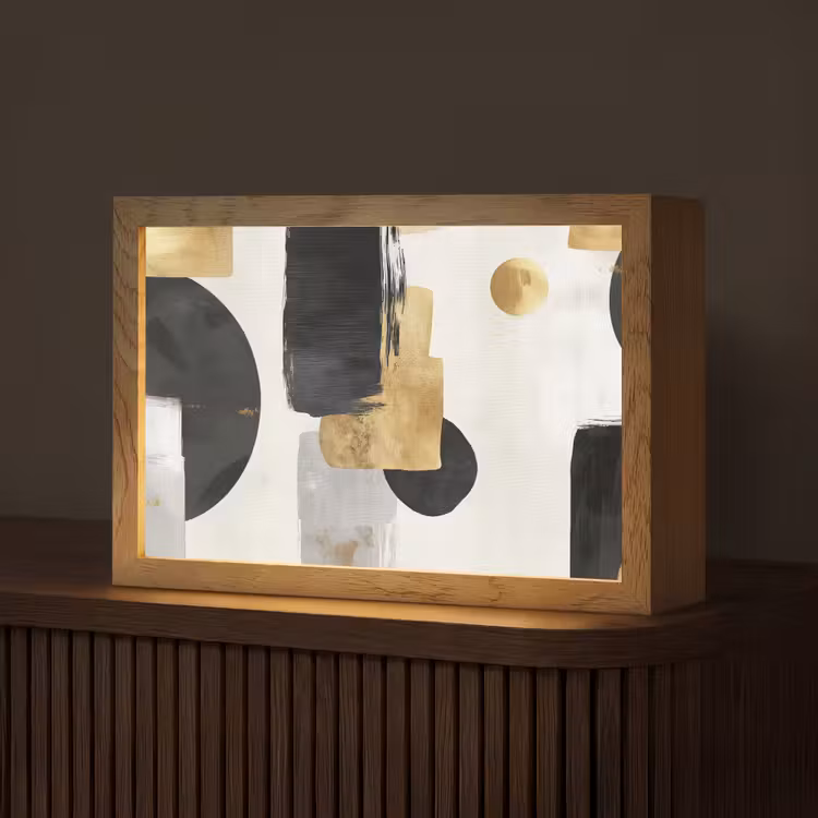 Goud - Rechthoeken - Cirkels - Abstract Light Box met kabel (Tafellamp) klein -z3d_website