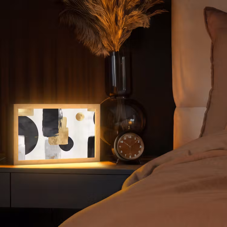 Goud - Rechthoeken - Cirkels - Abstract Light Box met kabel (Tafellamp) klein -sfeer1