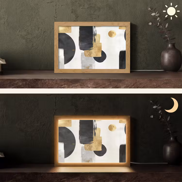 Goud - Rechthoeken - Cirkels - Abstract Light Box met kabel (Tafellamp) klein -sfeer3