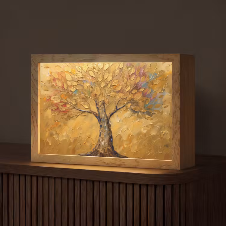 Goud - Boom - Abstract - Modern Light Box met kabel (Tafellamp) klein -z3d_website