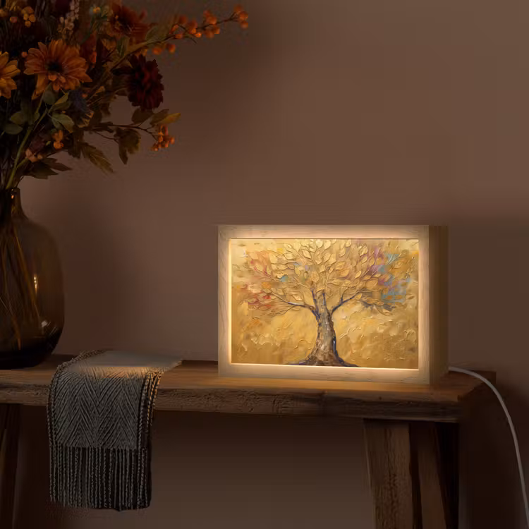 Goud - Boom - Abstract - Modern Light Box met kabel (Tafellamp) klein -sfeer4