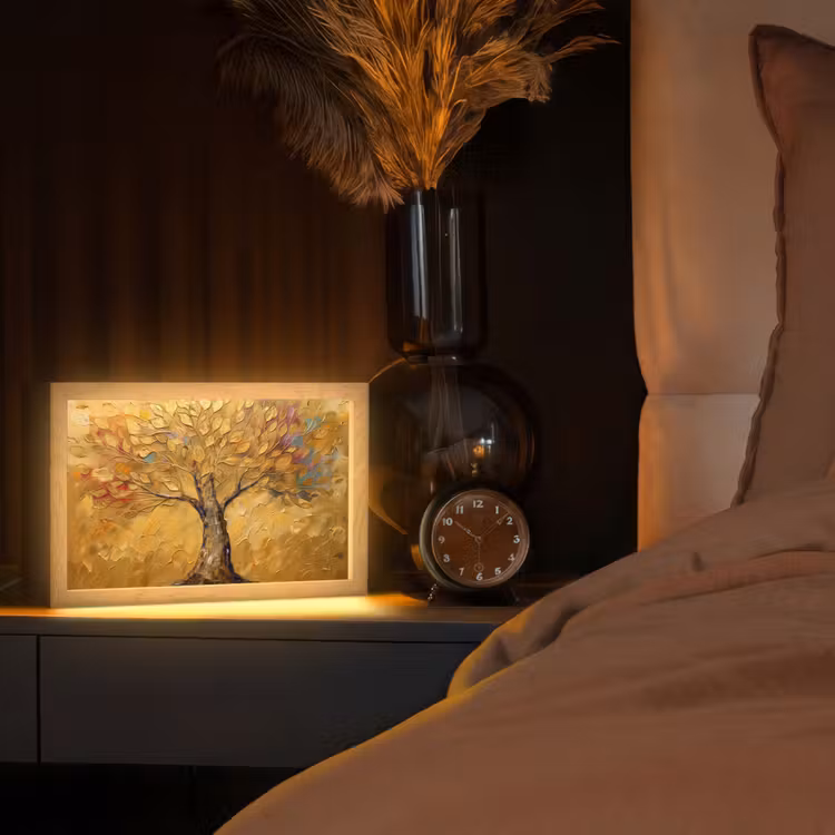Goud - Boom - Abstract - Modern Light Box met kabel (Tafellamp) klein -sfeer1
