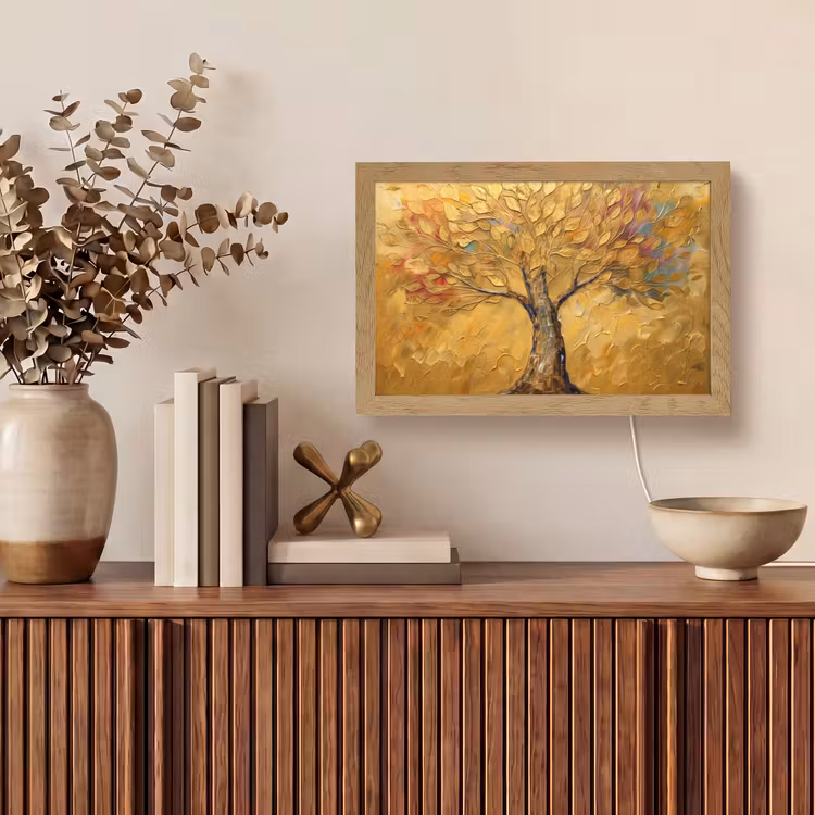 Goud - Boom - Abstract - Modern Light Box met kabel (Tafellamp) klein -sfeer2