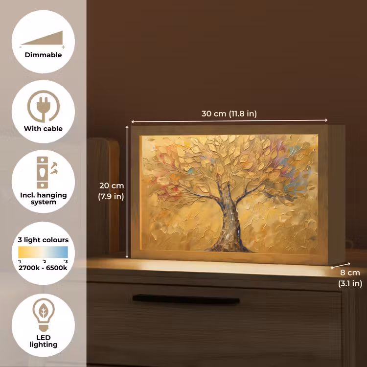 Goud - Boom - Abstract - Modern Light Box met kabel (Tafellamp) klein -USP_EN