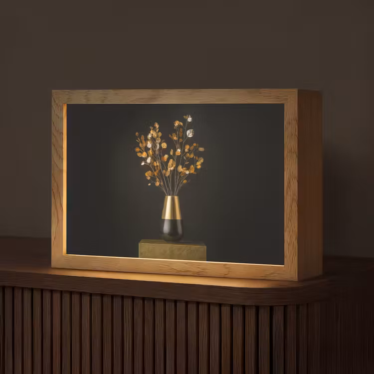 Goudbruine - Bladeren - Vaas - Herfstachtig Light Box met kabel (Tafellamp) klein -z3d_website