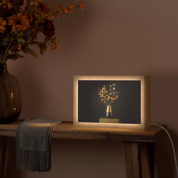 Goudbruine - Bladeren - Vaas - Herfstachtig Light Box met kabel (Tafellamp) klein -sfeer4