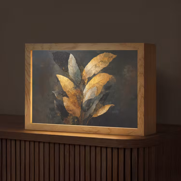 Gouden Bladcompositie – Botanische Luxe Light Box met kabel (Tafellamp) klein -z3d_website