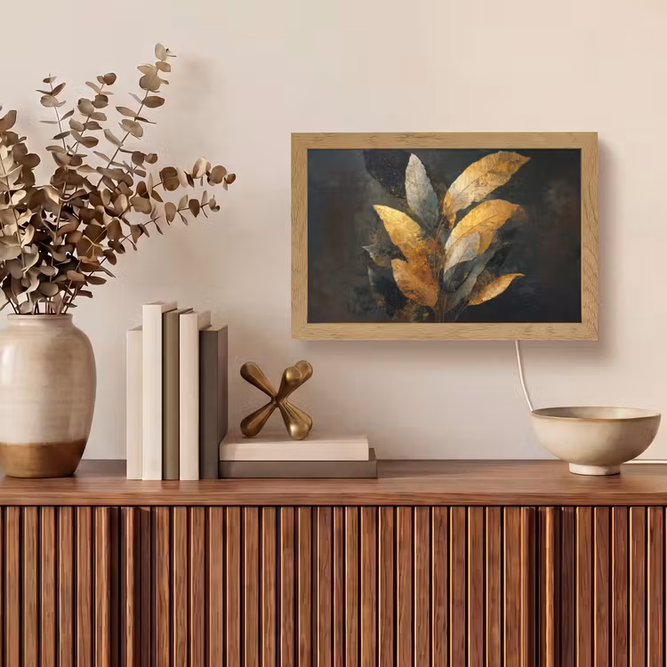 Gouden Bladcompositie – Botanische Luxe Light Box met kabel (Tafellamp) klein -sfeer2