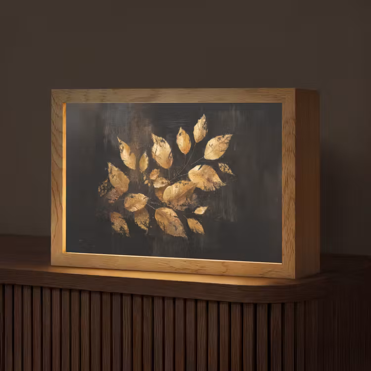 Gouden Bladeren op Donkere Achtergrond Light Box met kabel (Tafellamp) klein -z3d_website
