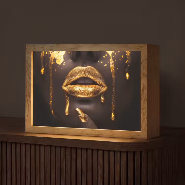 Gouden lippen - Gezicht - Vrouw - Modern Light Box met kabel (Tafellamp) klein -z3d_website