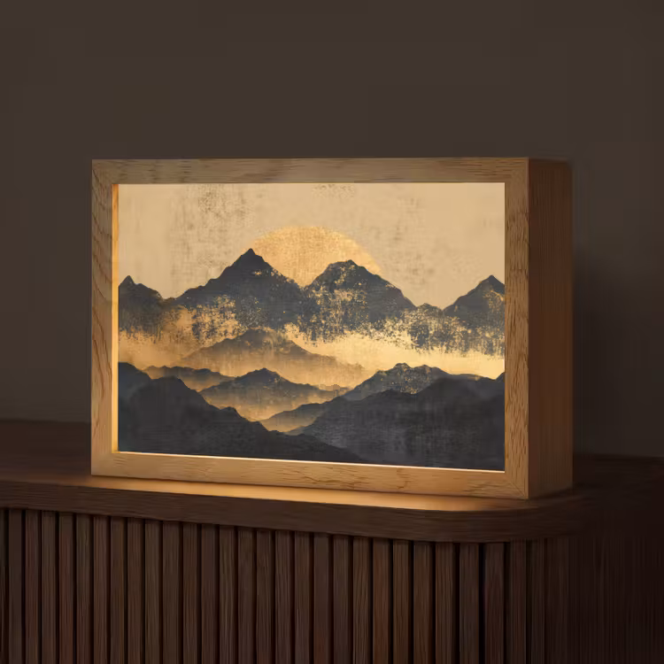Gouden Bergen bij Maanlicht Light Box met kabel (Tafellamp) klein -z3d_website