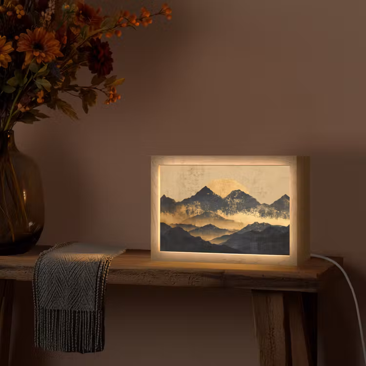 Gouden Bergen bij Maanlicht Light Box met kabel (Tafellamp) klein -sfeer4
