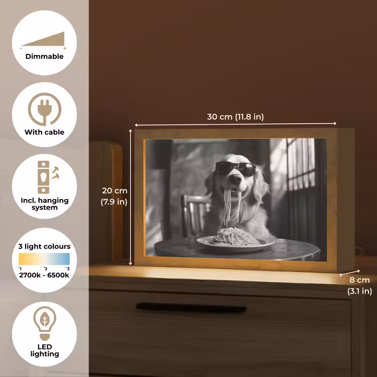 Golden Retriever - Hond - Vrolijk -  Bord spaghetti - Zwart - wit Light Box met kabel (Tafellamp) klein -USP_EN