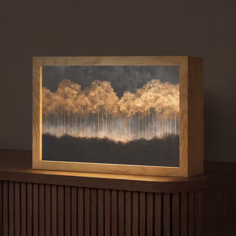 Gouden Bomen in Mistig Landschap Light Box met kabel (Tafellamp) klein -z3d_website
