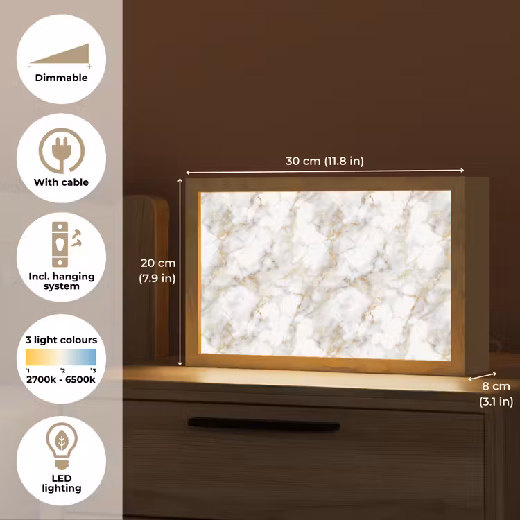 Gouden aders - Marmer - Wit Light Box met kabel (Tafellamp) klein 924 -USP_EN