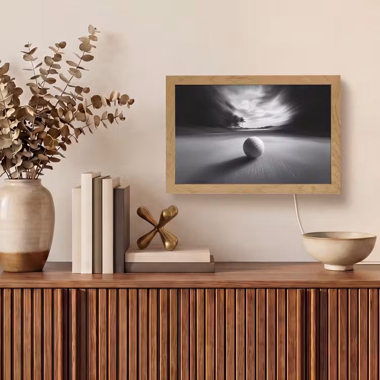 Golfbal - Wazig - Zwart Light Box met kabel (Tafellamp) klein -sfeer2