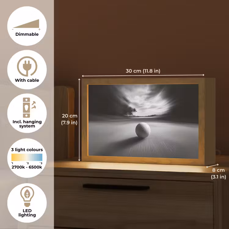 Golfbal - Wazig - Zwart Light Box met kabel (Tafellamp) klein -USP_EN