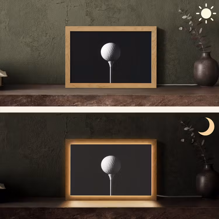 Golfbal - Minimalistisch - Wit Light Box met kabel (Tafellamp) klein -sfeer3