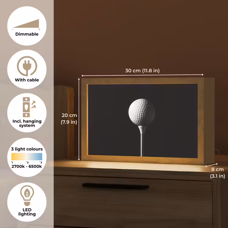 Golfbal - Minimalistisch - Wit Light Box met kabel (Tafellamp) klein -USP_EN