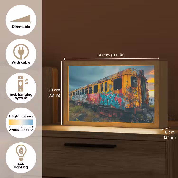 Graffiti - Verlaten trein - Street art Light Box met kabel (Tafellamp) klein -USP_EN