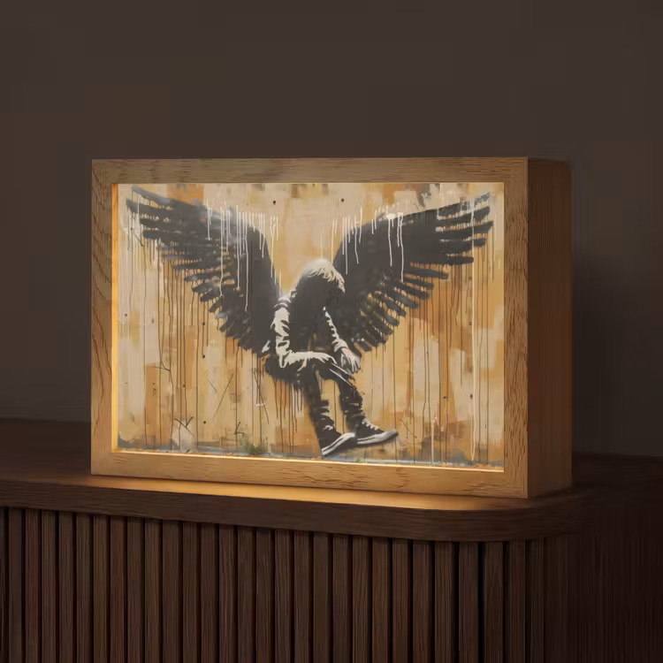 Graffiti - Kunst - Vleugels - Street art - Banksy Style Light Box met kabel (Tafellamp) klein -z3d_website