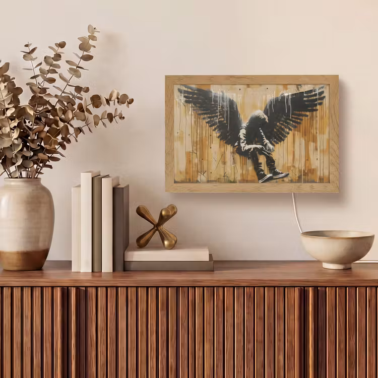 Graffiti - Kunst - Vleugels - Street art - Banksy Style Light Box met kabel (Tafellamp) klein -sfeer2
