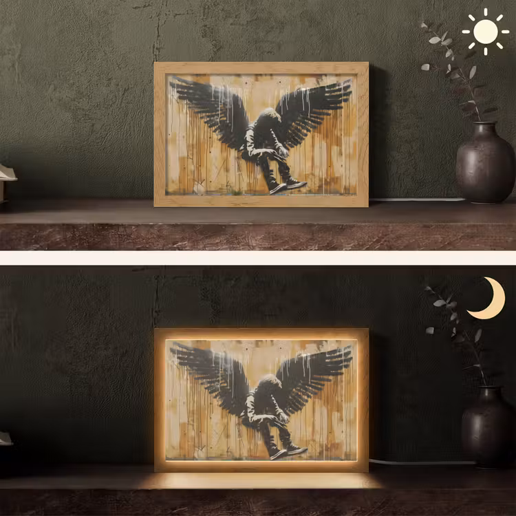 Graffiti - Kunst - Vleugels - Street art - Banksy Style Light Box met kabel (Tafellamp) klein -sfeer3